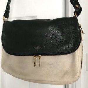 Fossil Two Tone Leather Crossbody Handbag Purse